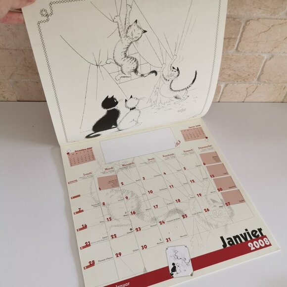 Cats 2008 Calendar Alfred Dubout DAMAGE French Art Cute Cats Kittens - Picture 3 of 12